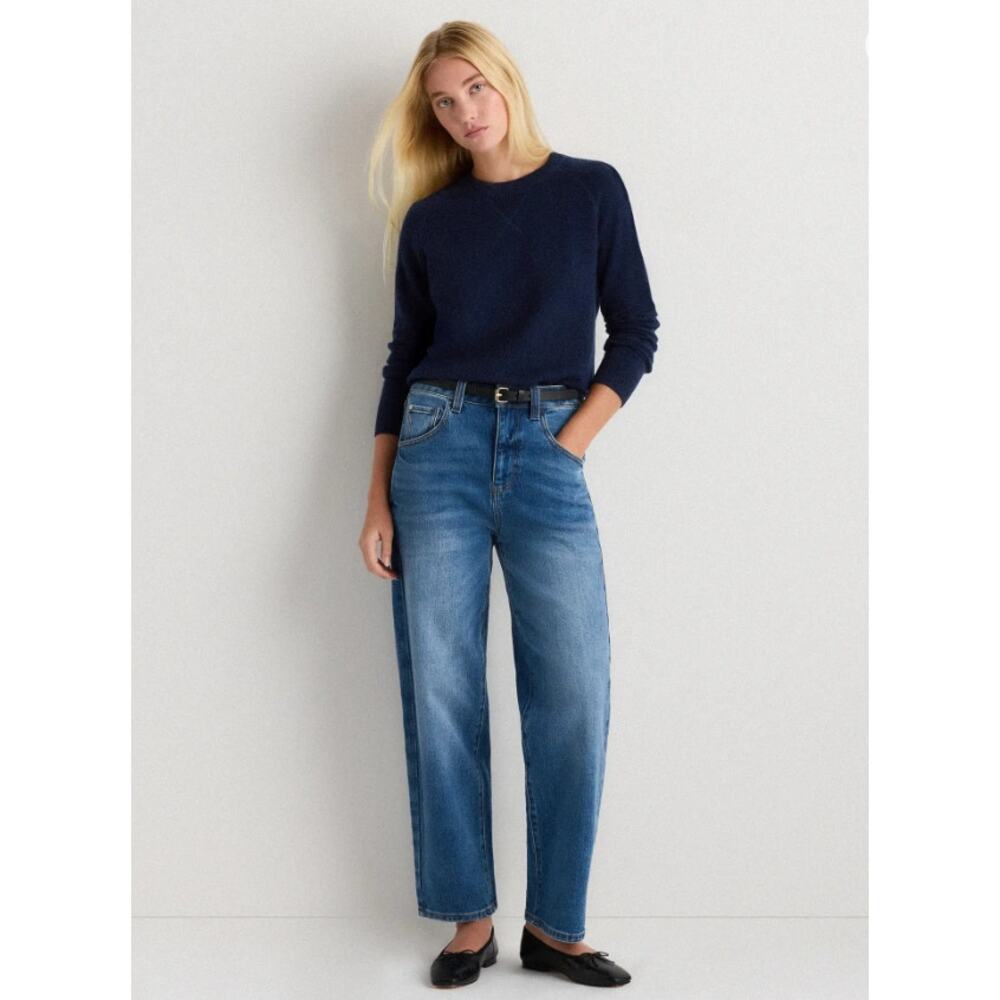 Quince 100% Mongolian Cashmere Shrunken Sweatshirt Navy Medium